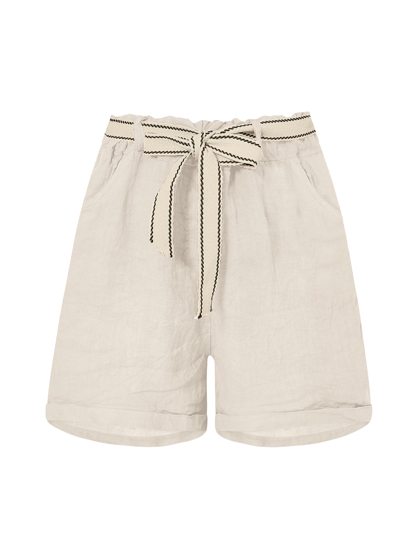 DIANTE Belted Tight Shorts 72 BECベージュ Linen shorts with detachable belt in light beige | Celestino