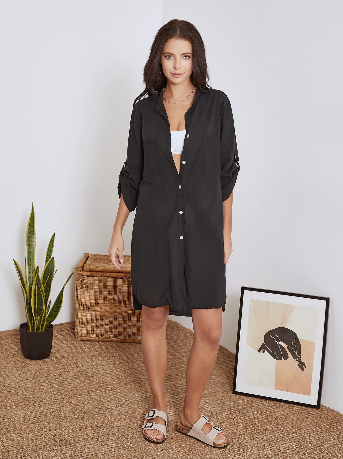 Shirt dress with pockets in black Celestino