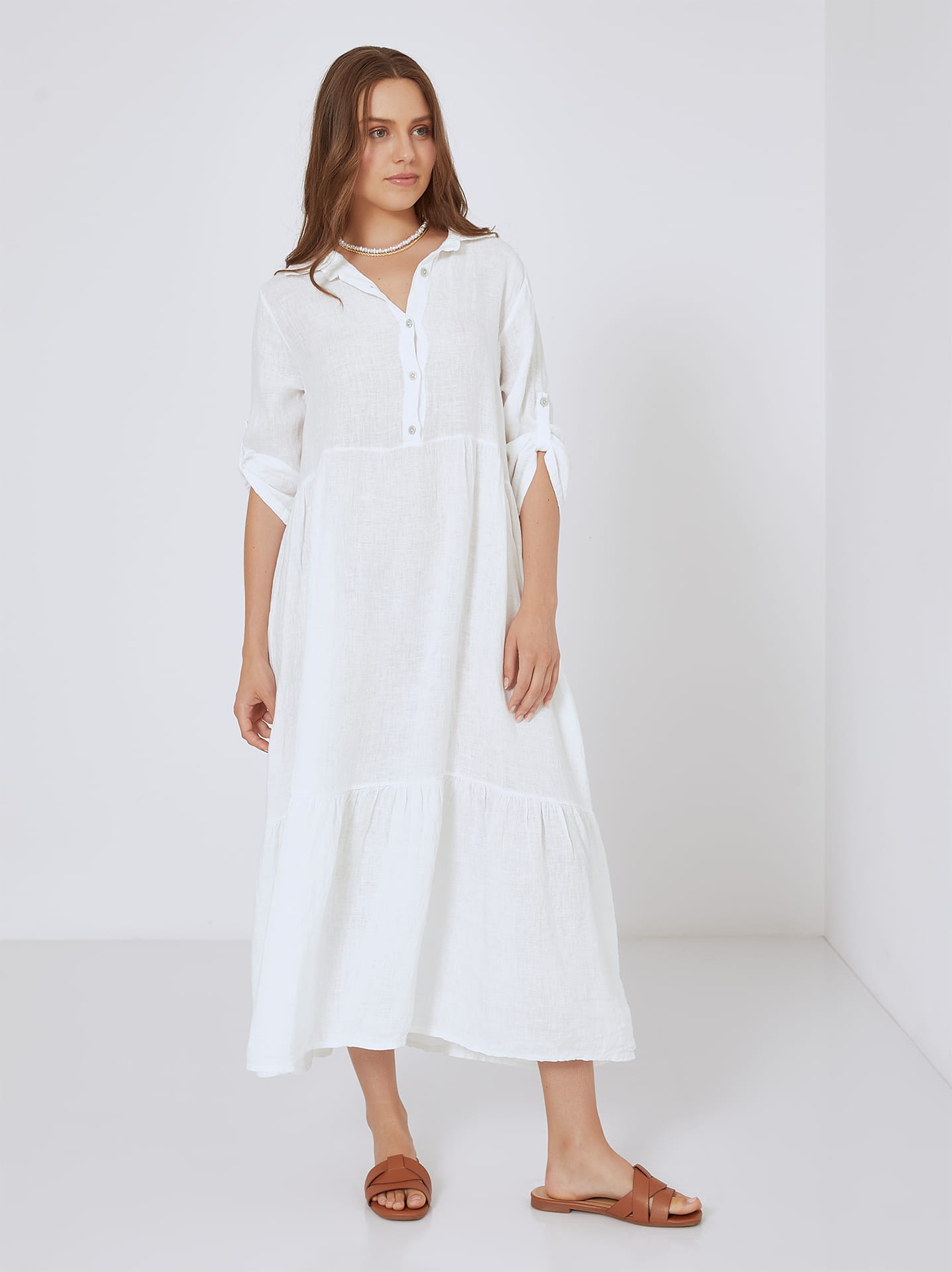 knee length dresses for ladies The Linen Shirtdress in Wimbledon main image 1