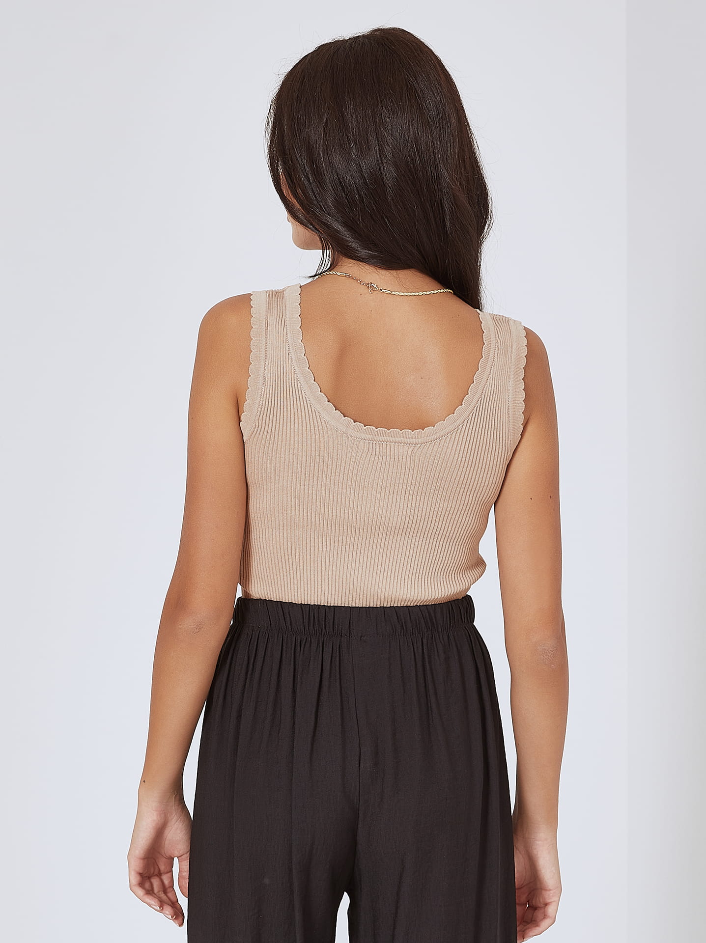 Sleeveless ribbed top in beige | Celestino