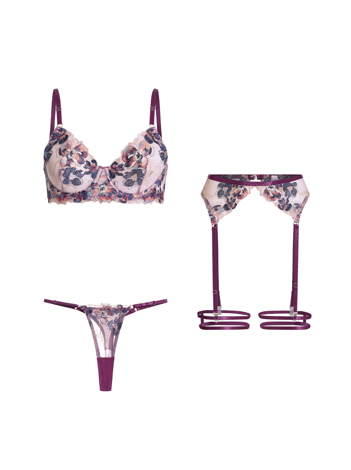 Semi sheer lingerie set 3 pieces in purple, 19.99€