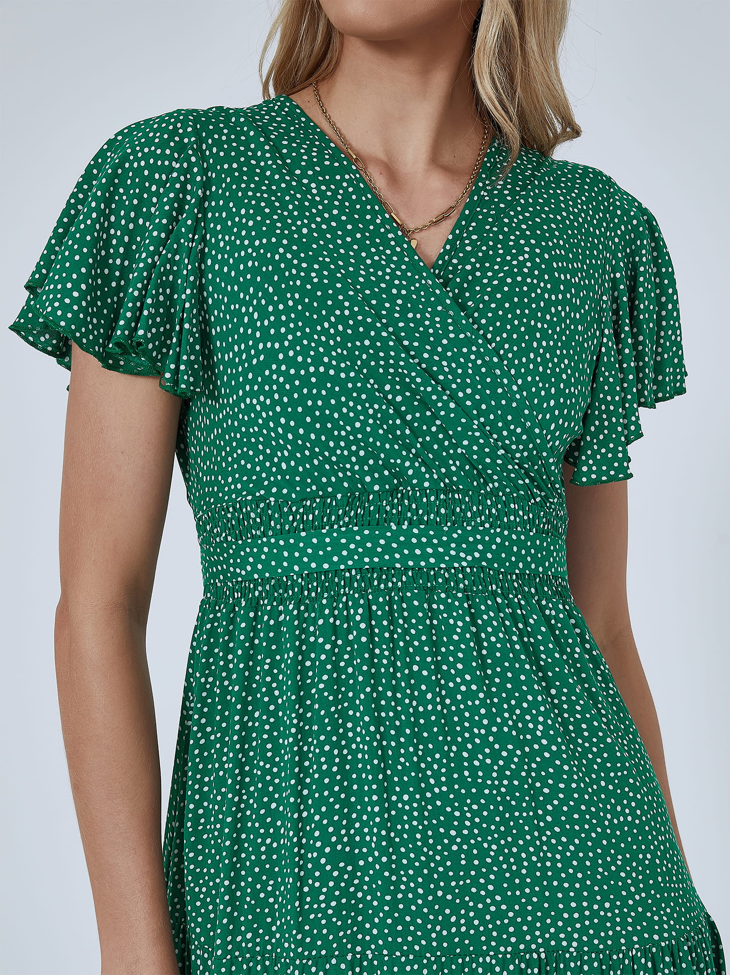 green emerald velvet dress Green Polka Dot Ruffle Dress main image 0