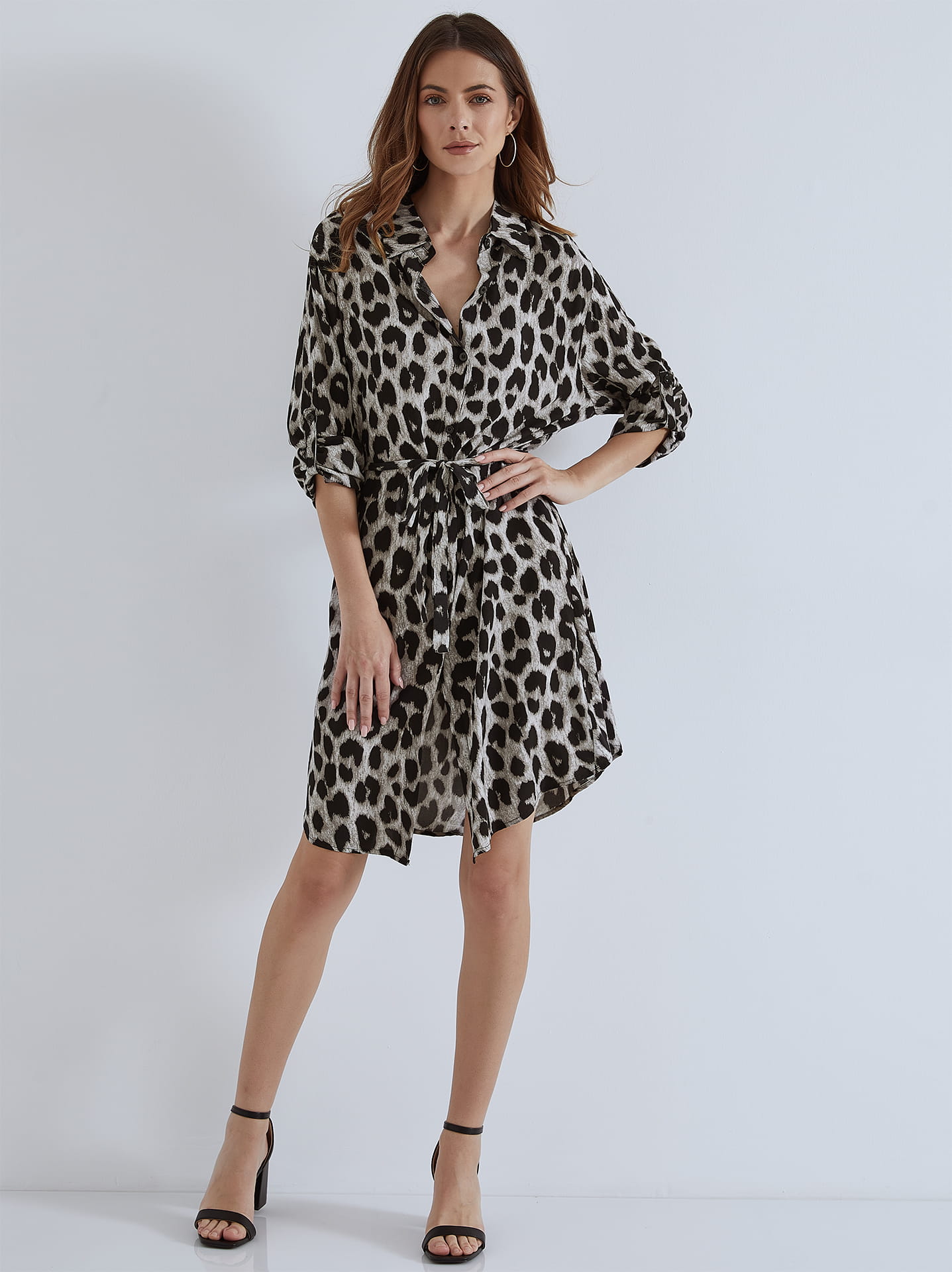 Leopard shirt dress in grey | Celestino