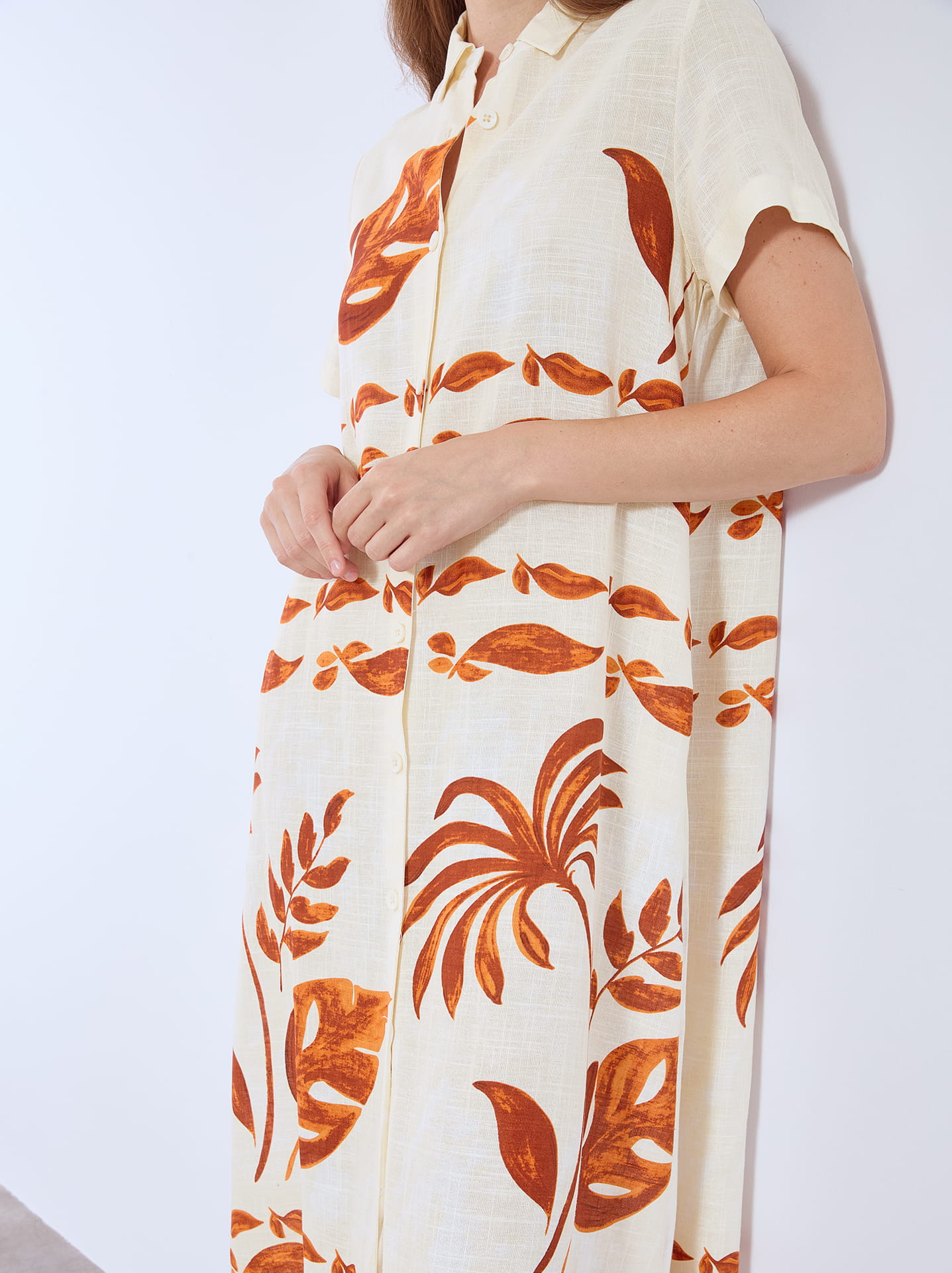 Shirtdress midi printed with linen in burnt orange, 29.99 | Celestino