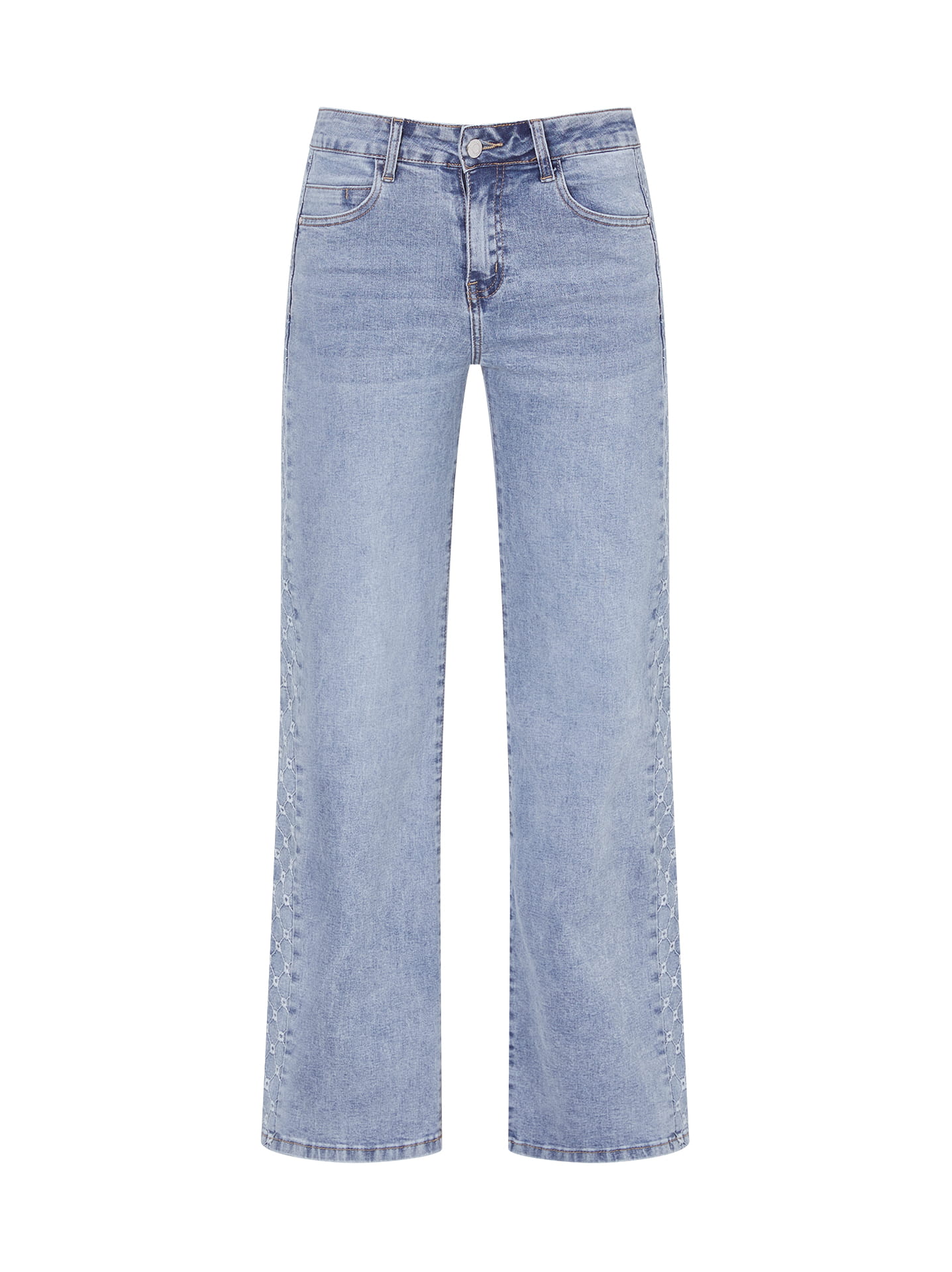 Jeans with side broderie details in light blue, 9.99