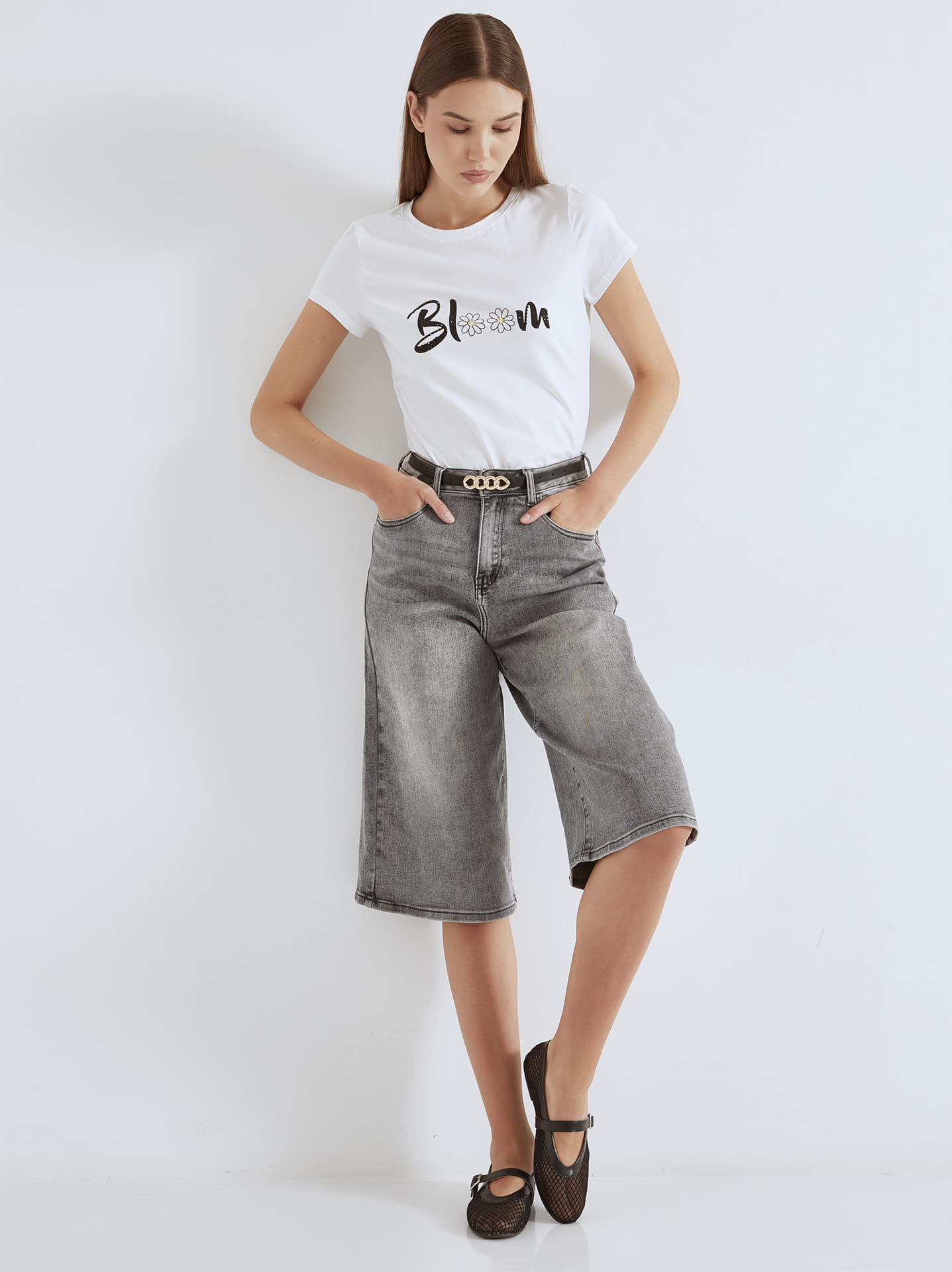 【INCHANT ME】[unisex] Stitch Wide Bermuda Pants 213 Denim Wide Bermuda Pants - INCHANT ME