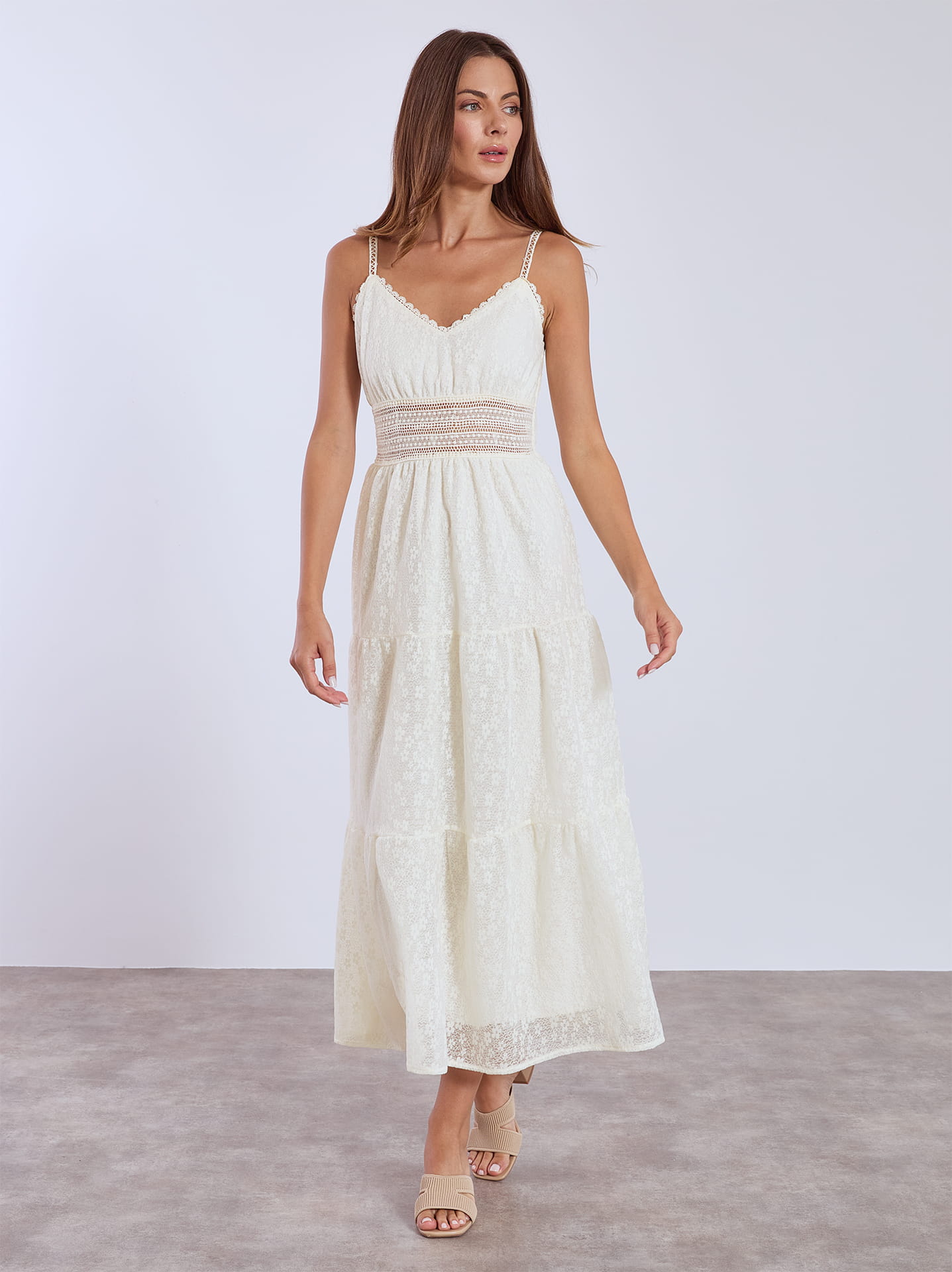 all saints crochet dress Midi Dress Cream Dress Dress Maxi With Crochet Details In Light Beige AllSaints Cream Erin 2-In-1 Crochet-Jumper