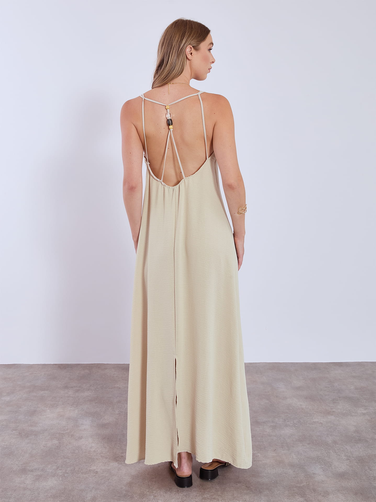 beige slit dress KAAREM - Lat Sleeveless Pleated Silk Organza Dress