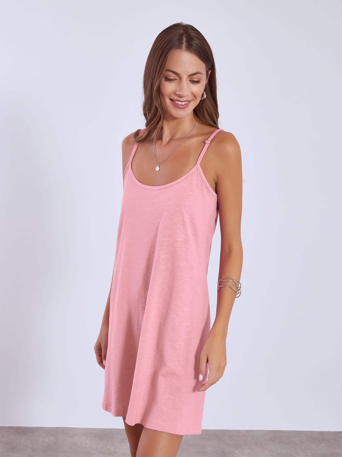 Dress mini cotton with straps in dusty pink | Celestino