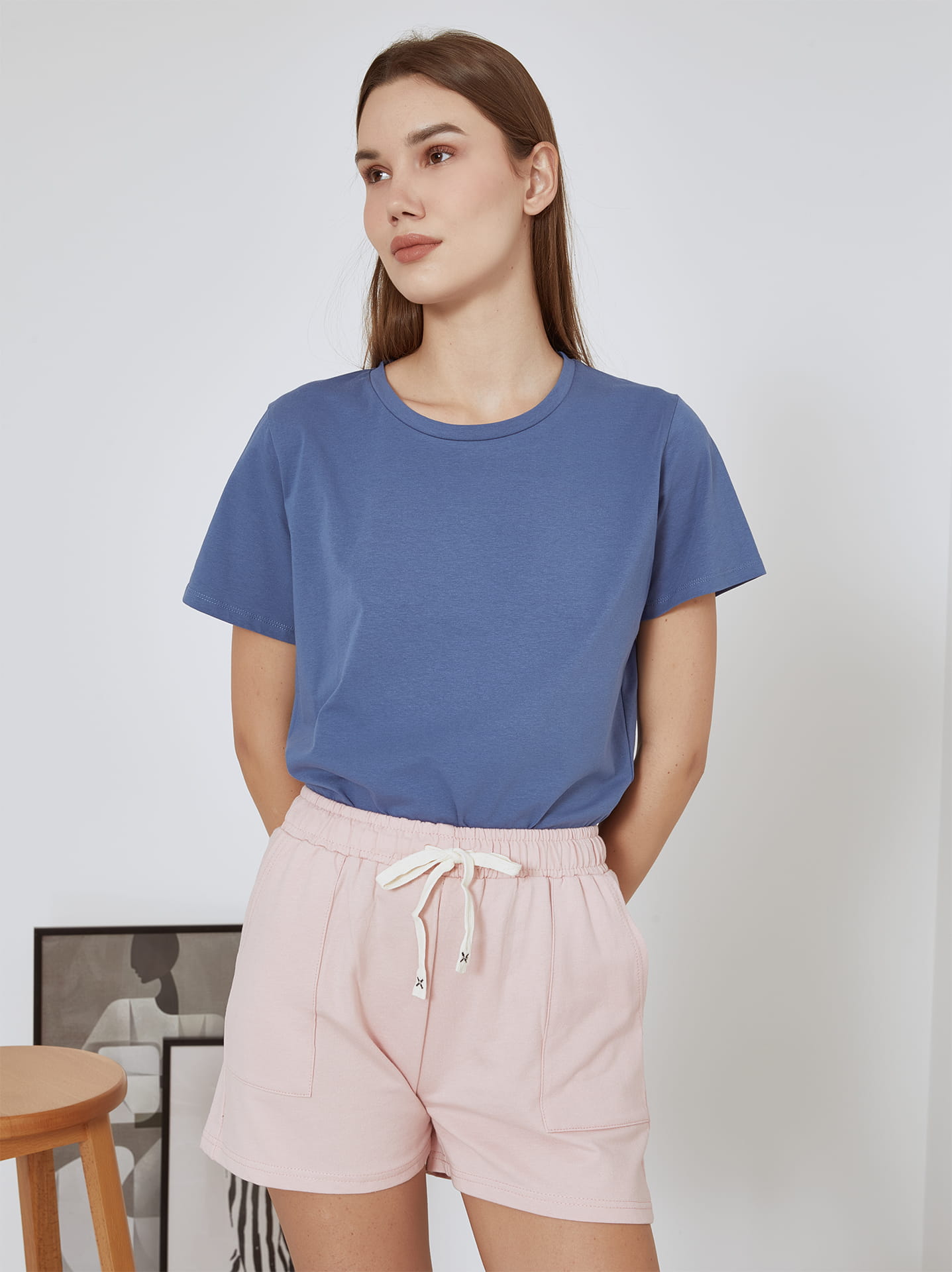 T-shirt με βαμβάκι σε μπλε