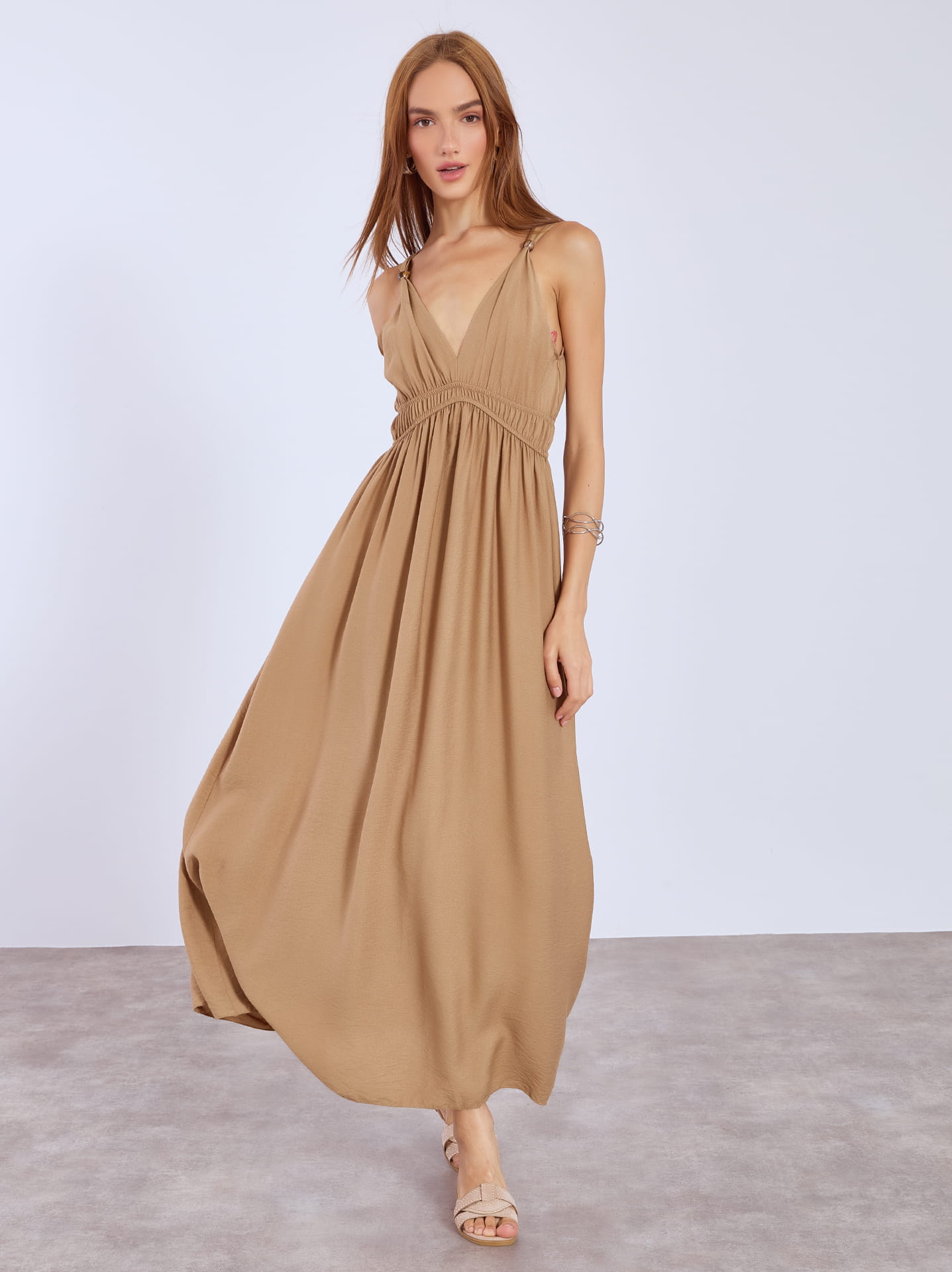 Dress maxi with shirred waistband in camel, 27.99 | Celestino
