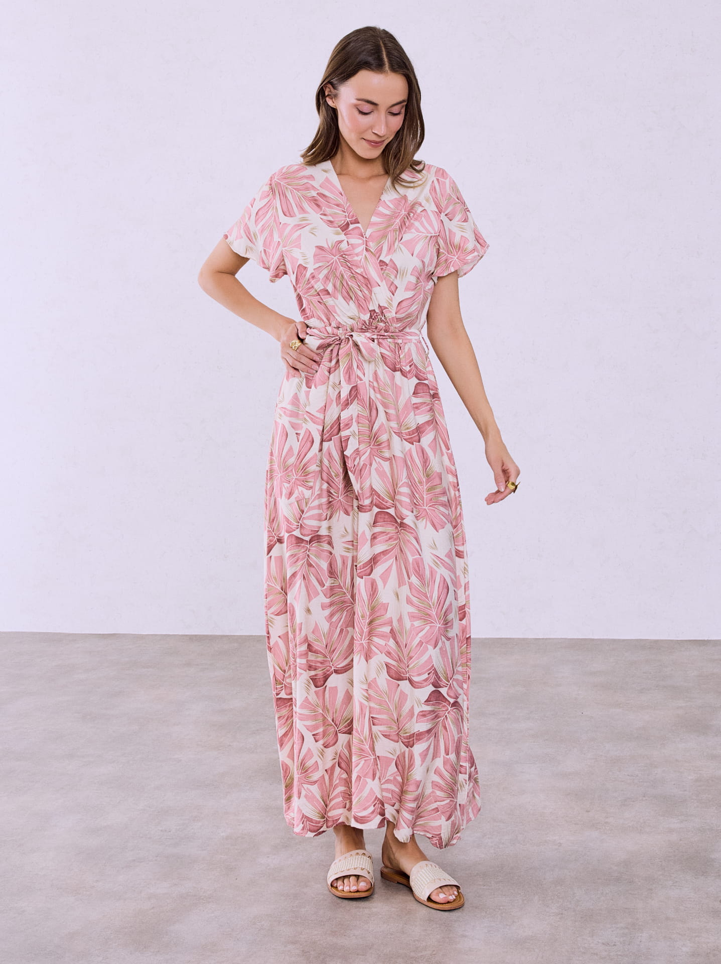 strapless open back dress Pleated Bodice Chiffon Maxi Dress, Dusty Pink main image 1