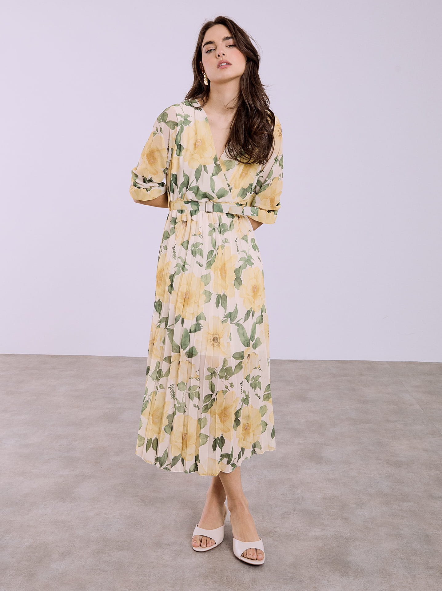 Κίτρινο φλοραλ φόρεμα