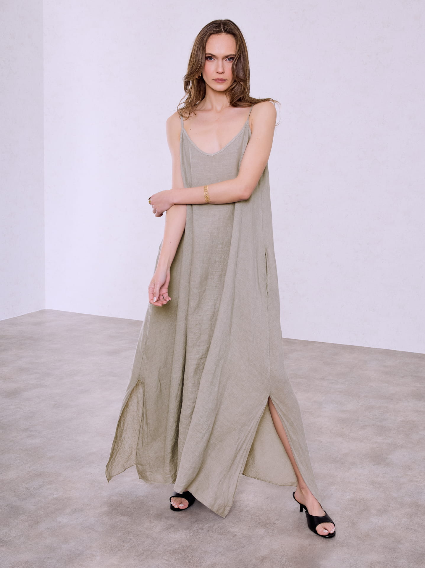 knee length dresses for ladies Ella Linen Dress – LittleWomenAtelier main image 1