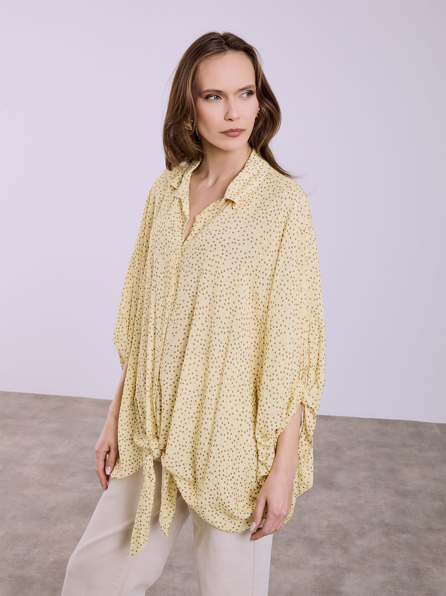 Dot Print Tie Oversized Shirt Cotton-poplin shirt with tie, white 