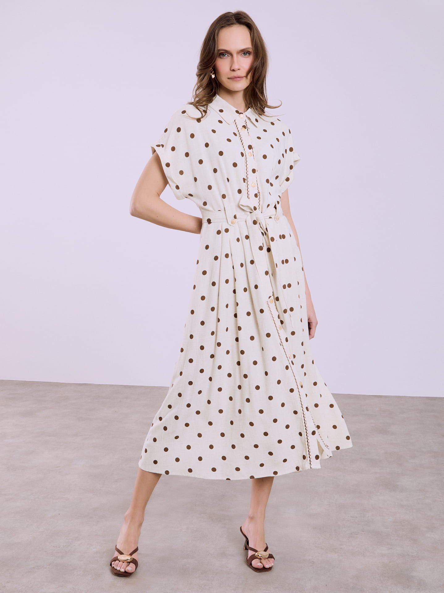 knee length dresses for ladies Polka Dot Midi Shirt Dress – ZAY main image 0