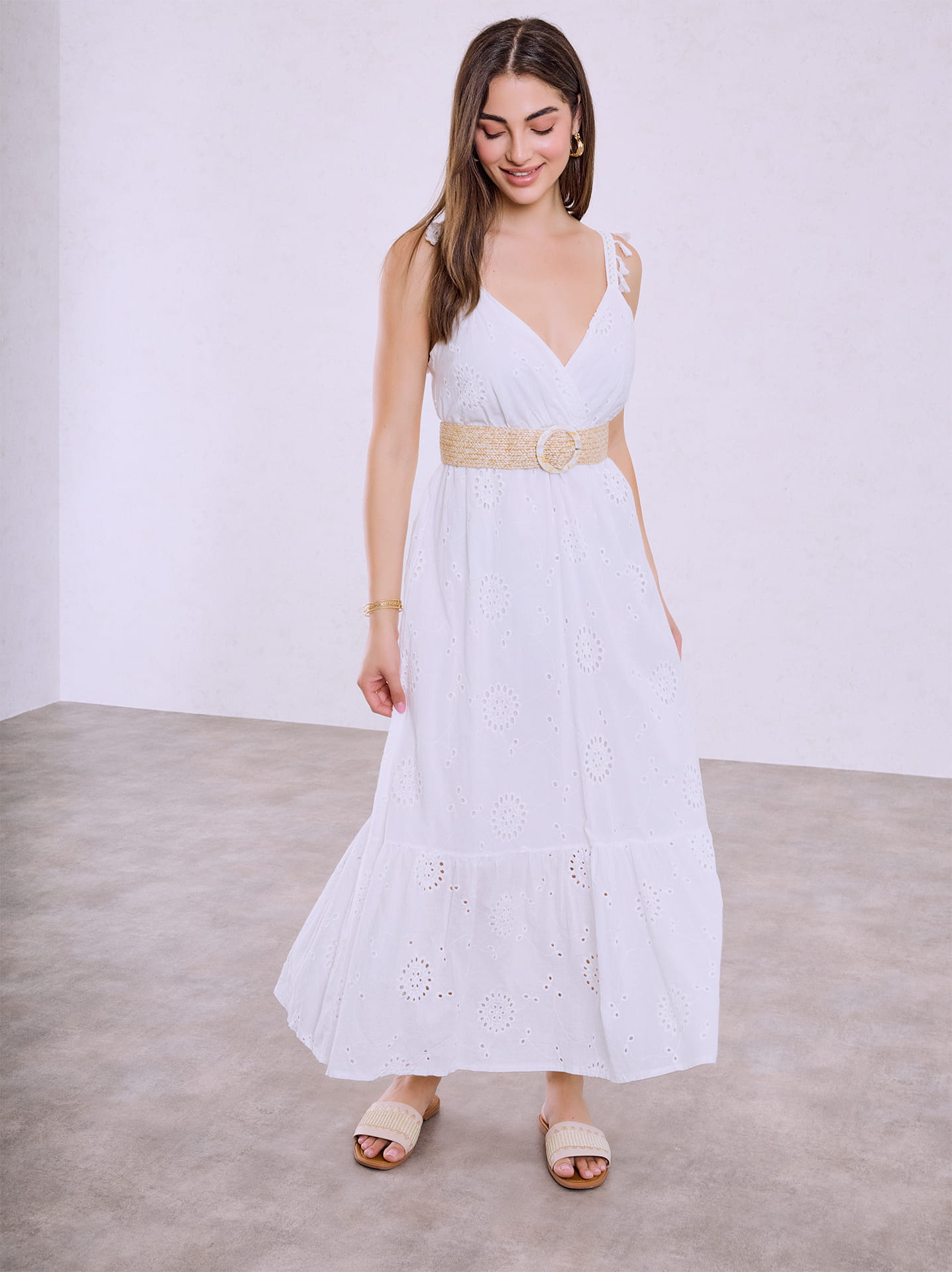 sachin and babi light blue dress Belissh Embroidered Maxi Dress with Tie Neck Detail in White main image 0