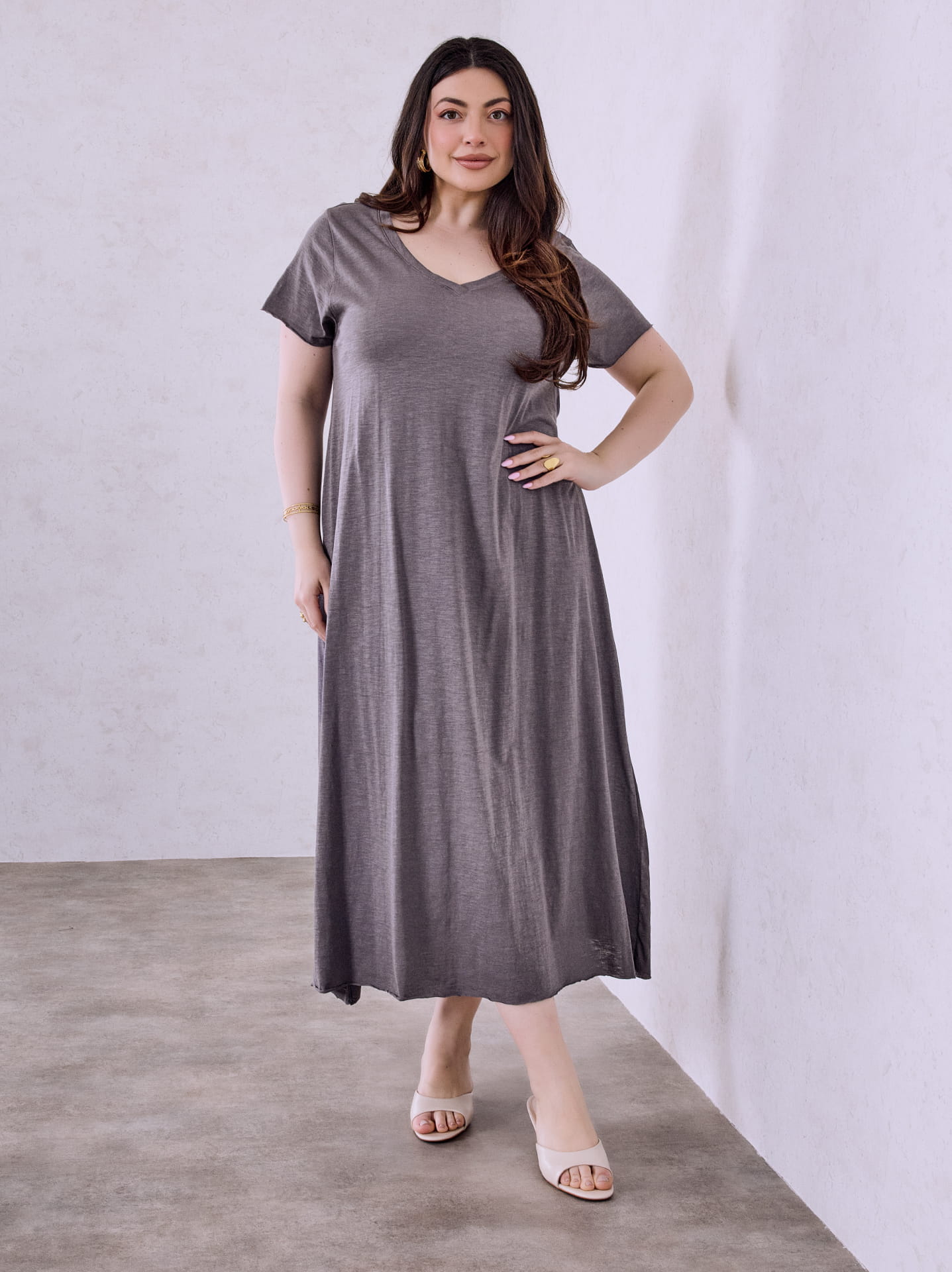 Cotton maxi dress curvy in dark grey, 19.99 | Celestino