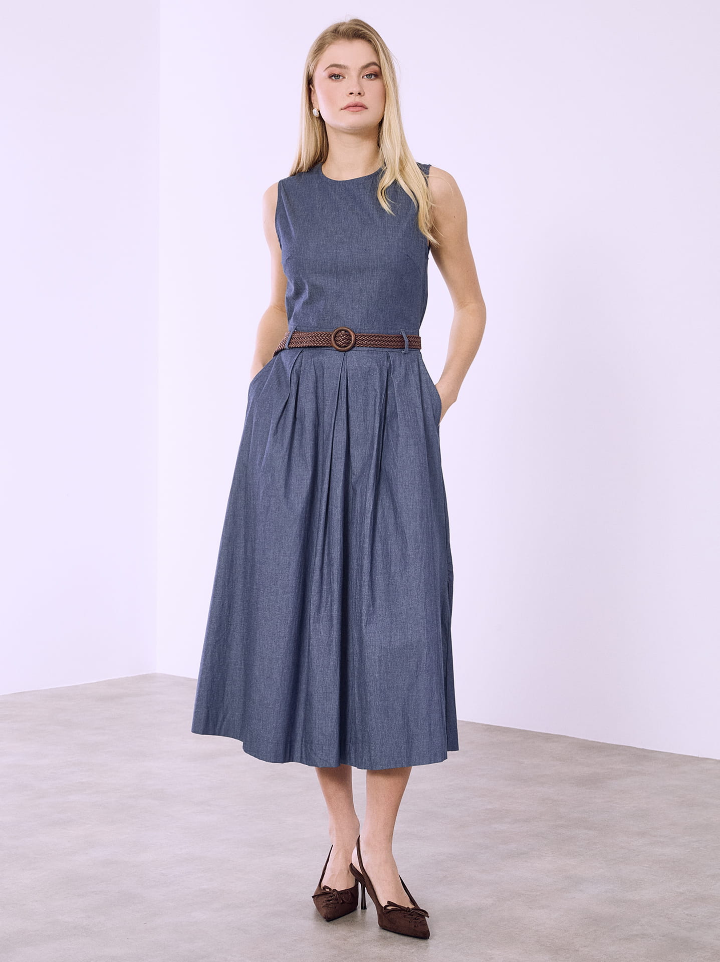 sachin and babi light blue dress Light Blue Gathered Waist Midi Dress With Scarf  shopaleena