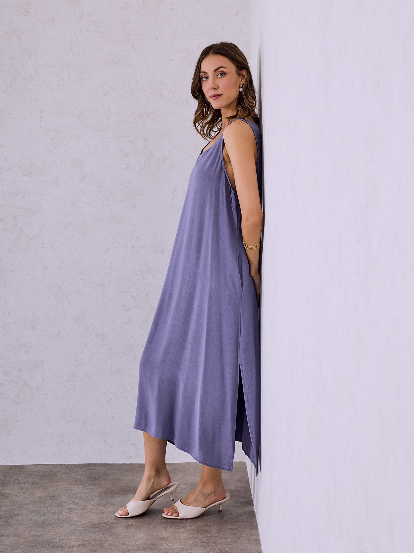 ankle length dress pattern Asymmetric Pleated Button-Detail Dress