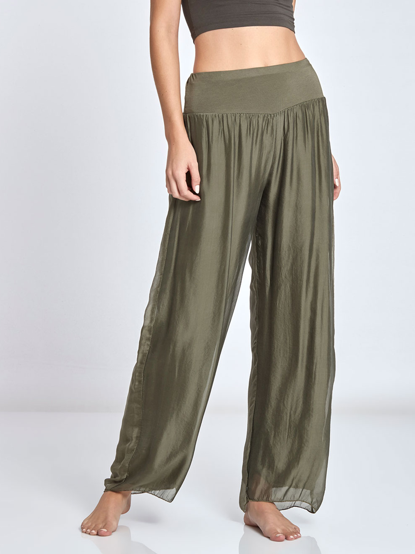 【楽天カード分割】 in silk-blend in pants Harem khaki Celestino | ヘアエクステンション・かつら・アクセサリ