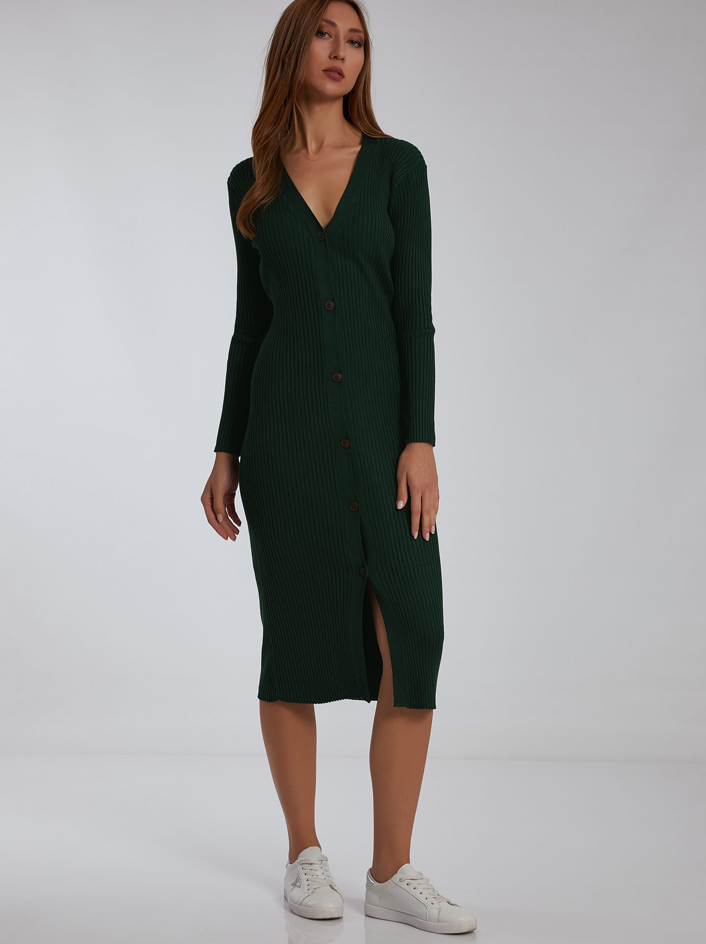 Ribbed dress cardigan in dark green | Celestino