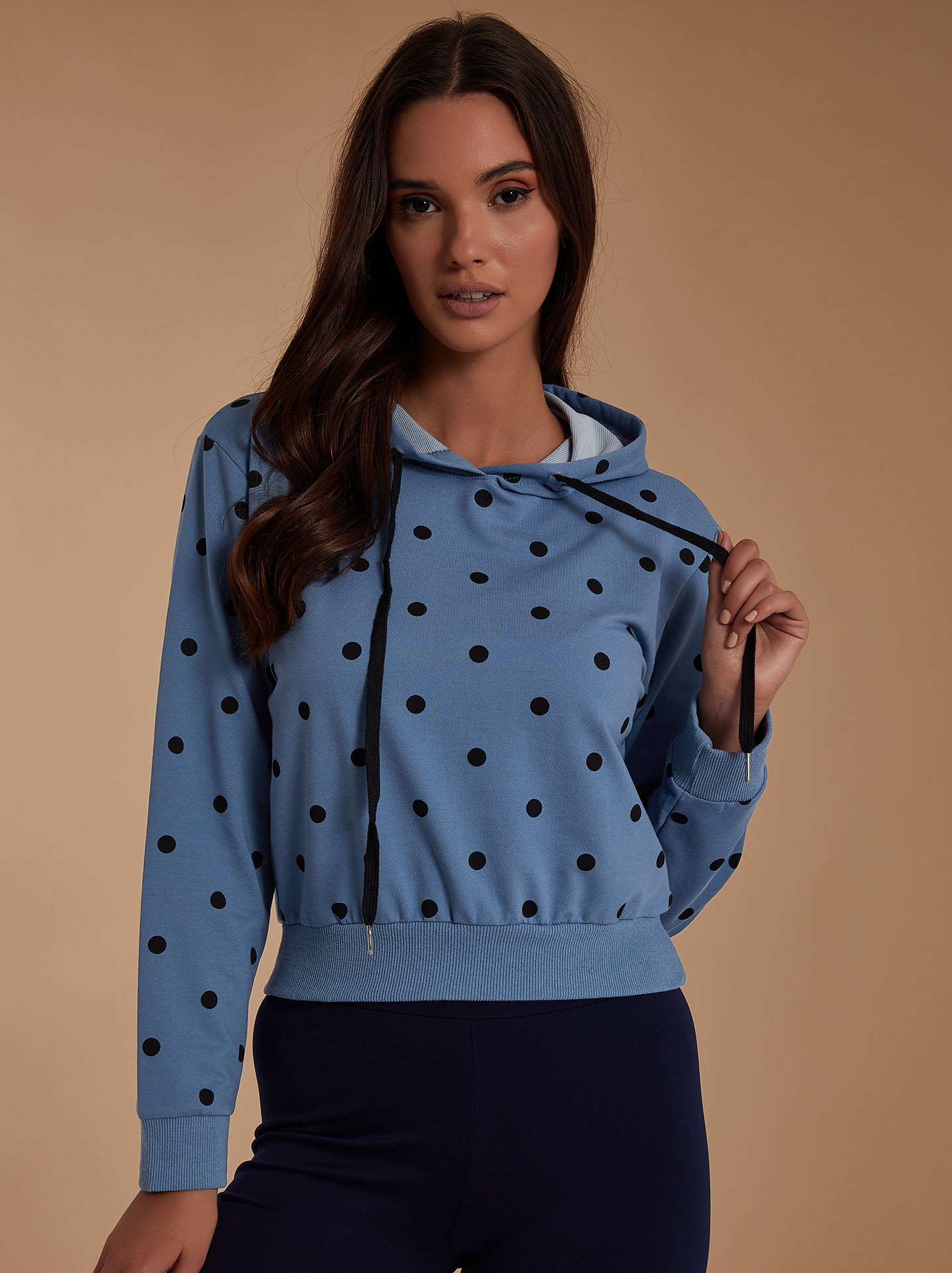 Crop polka dot sweatshirts in black blue Celestino