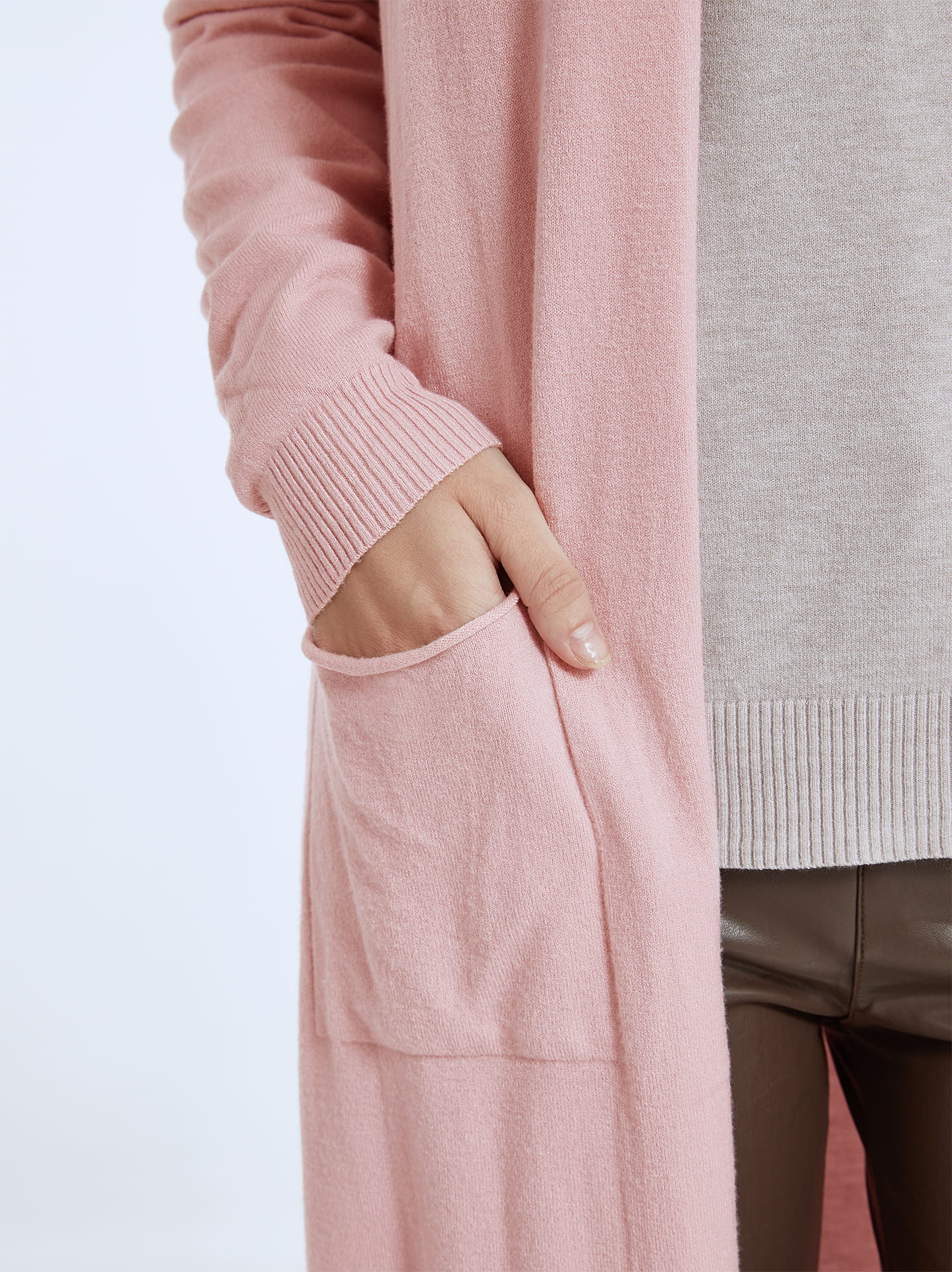 Long pink cardigan sales with pockets