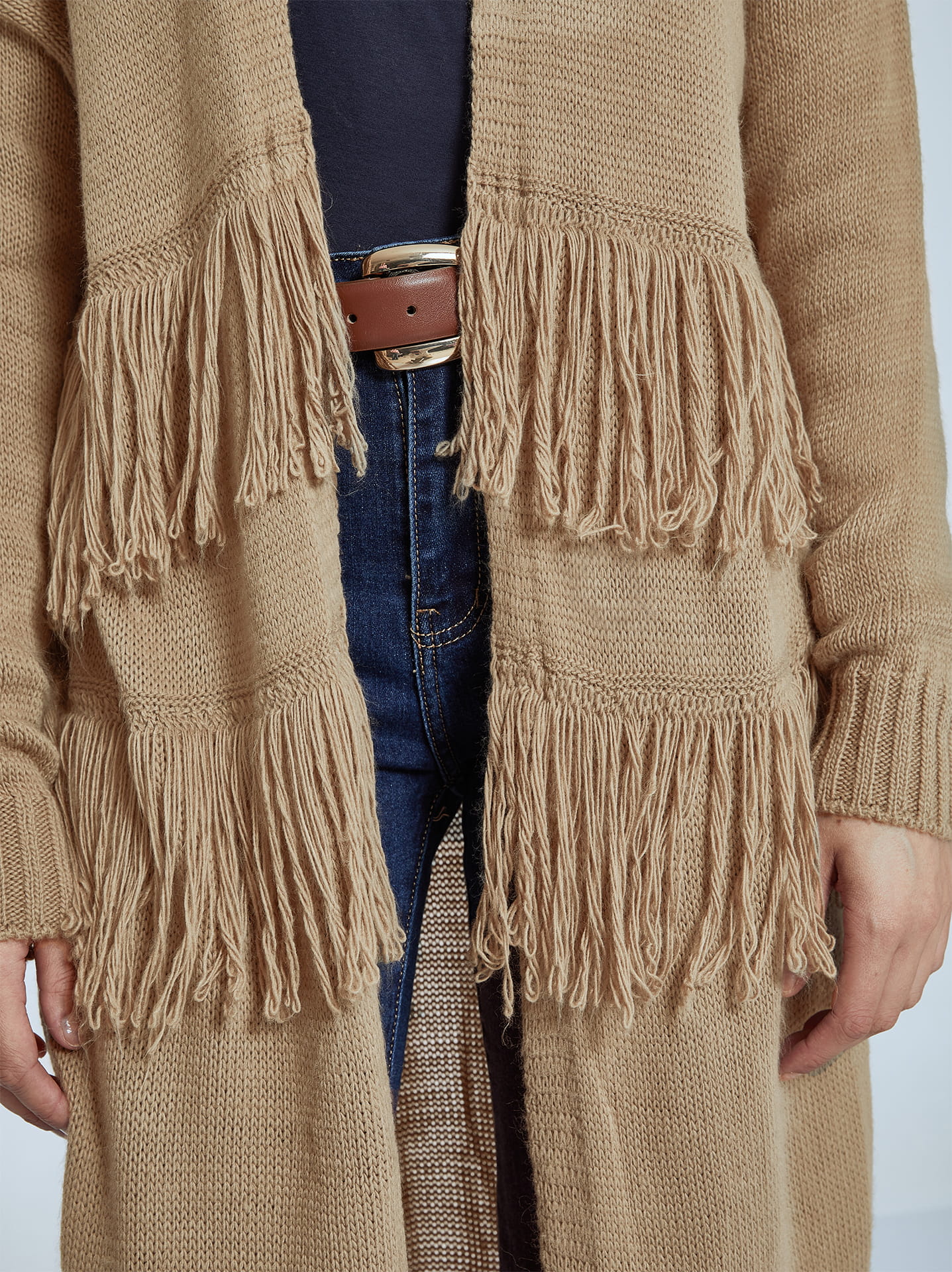 Long cardigan with fringes in light brown 19.99 Celestino