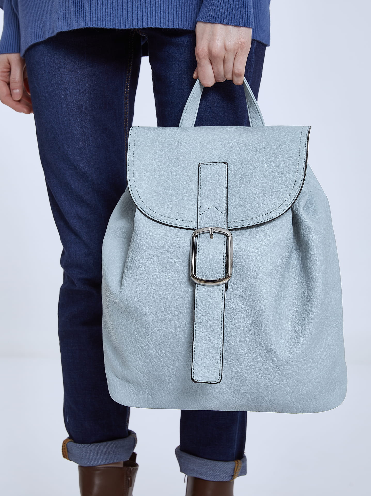 Light blue cheap leather backpack