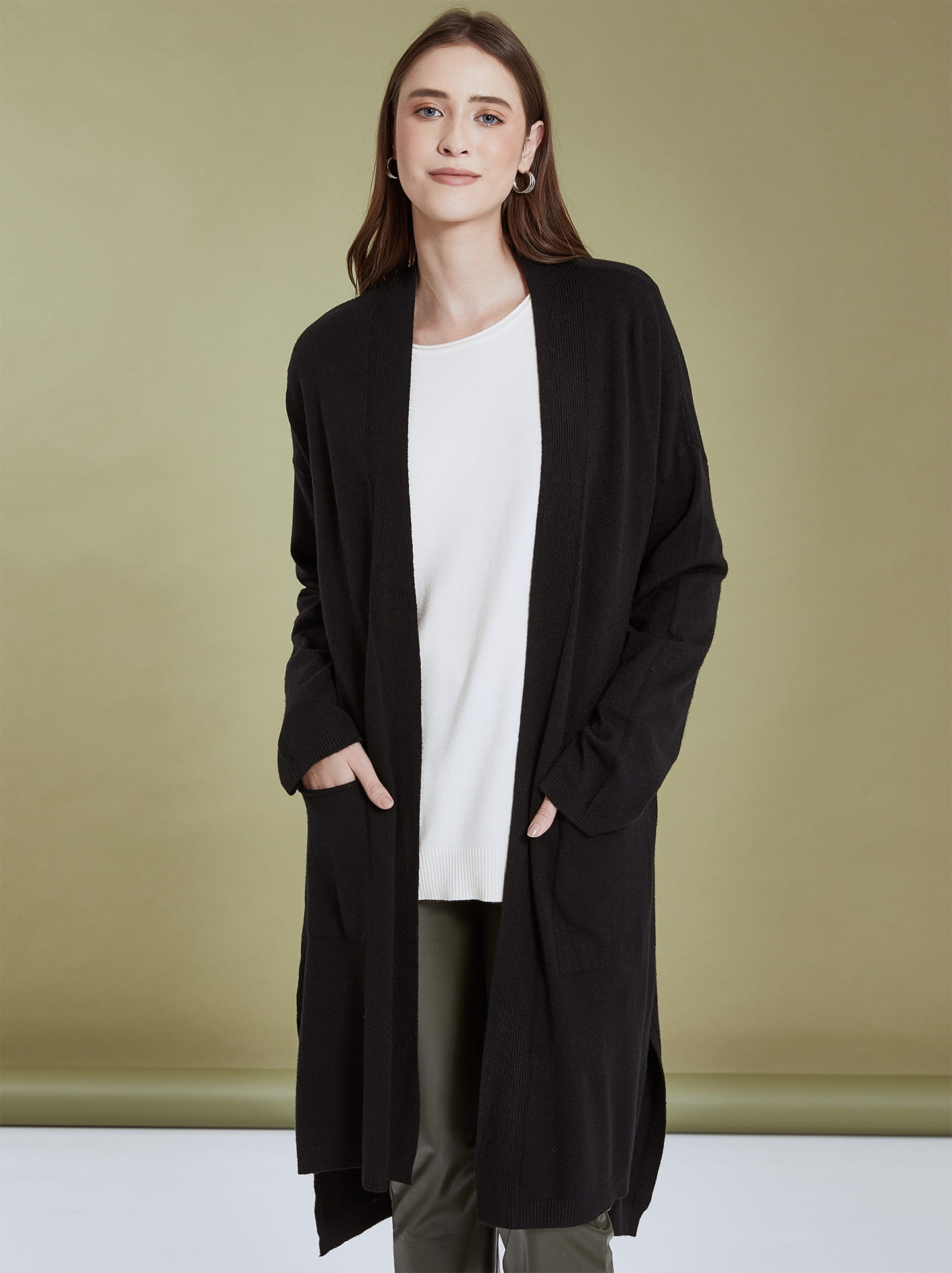 Knitted cardigan with side slits in black 17.99 Celestino