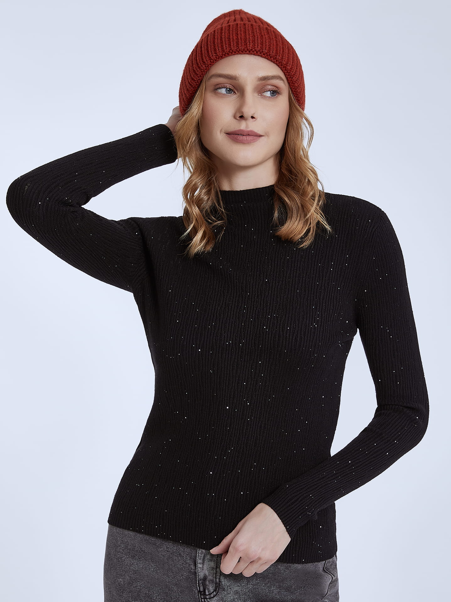 Ribbed sweater with little sequins in black Celestino