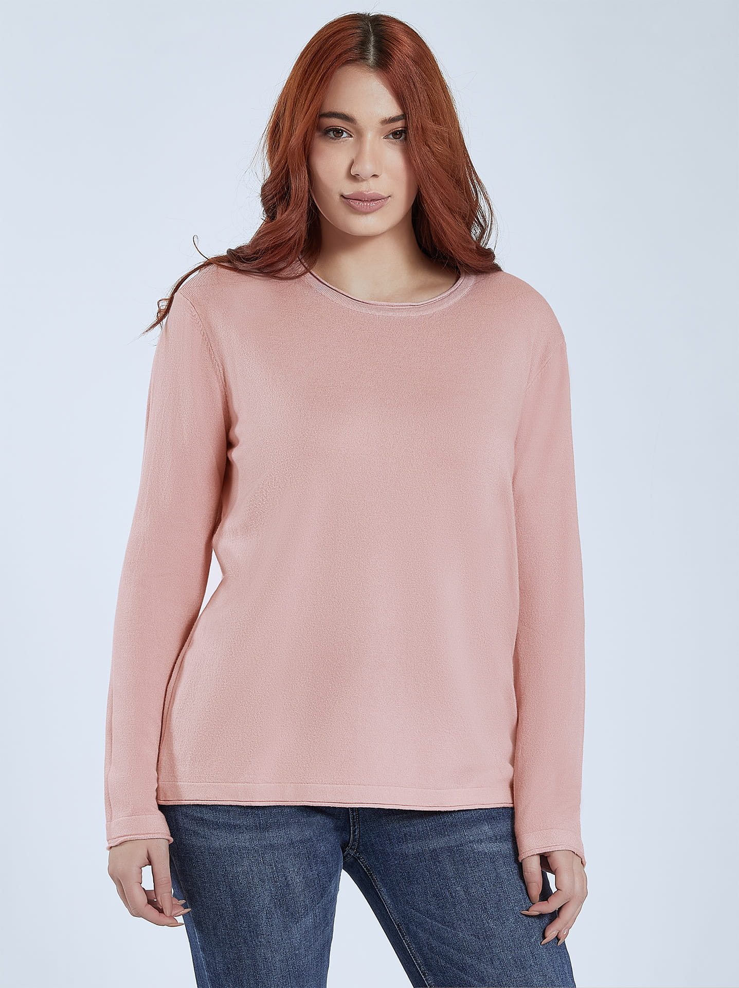 Πουλόβερ με στρογγυλή λαιμόκοψη curvy σε σκούρο ροζ | Celestino