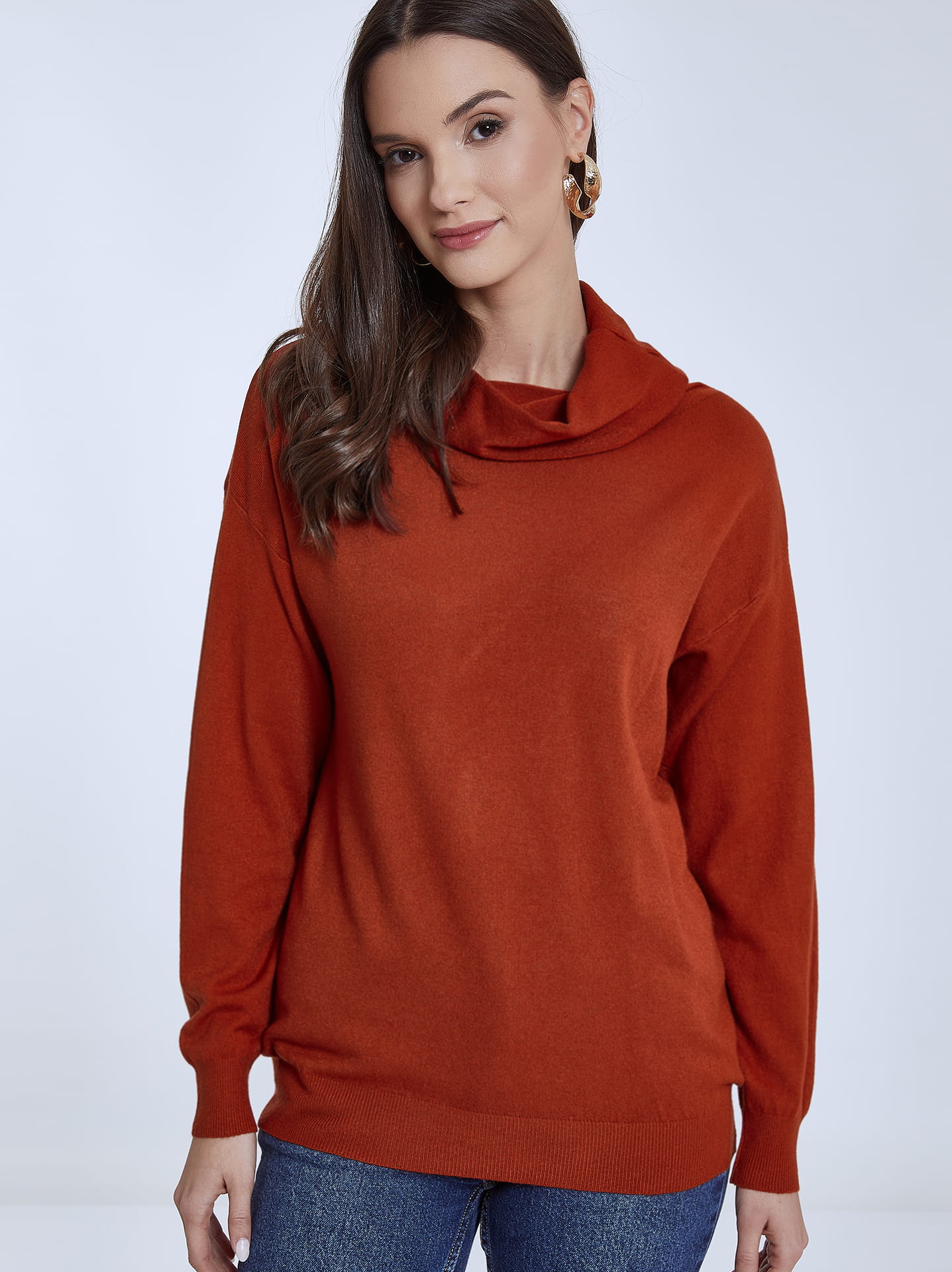 Burnt orange on sale cowl neck sweater