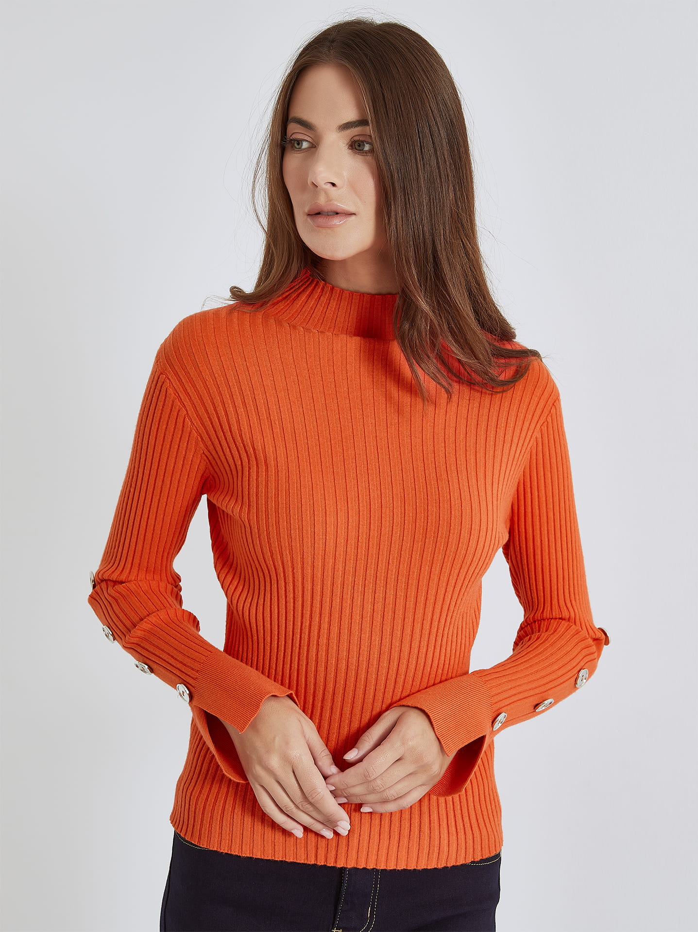 Ribbed sweater with buttons in orange Celestino