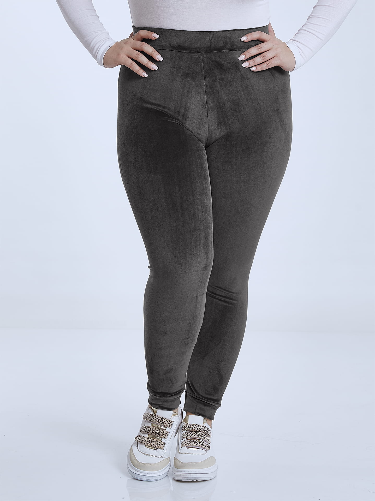 Velvet high waist leggings curvy in dark grey, 6.99€