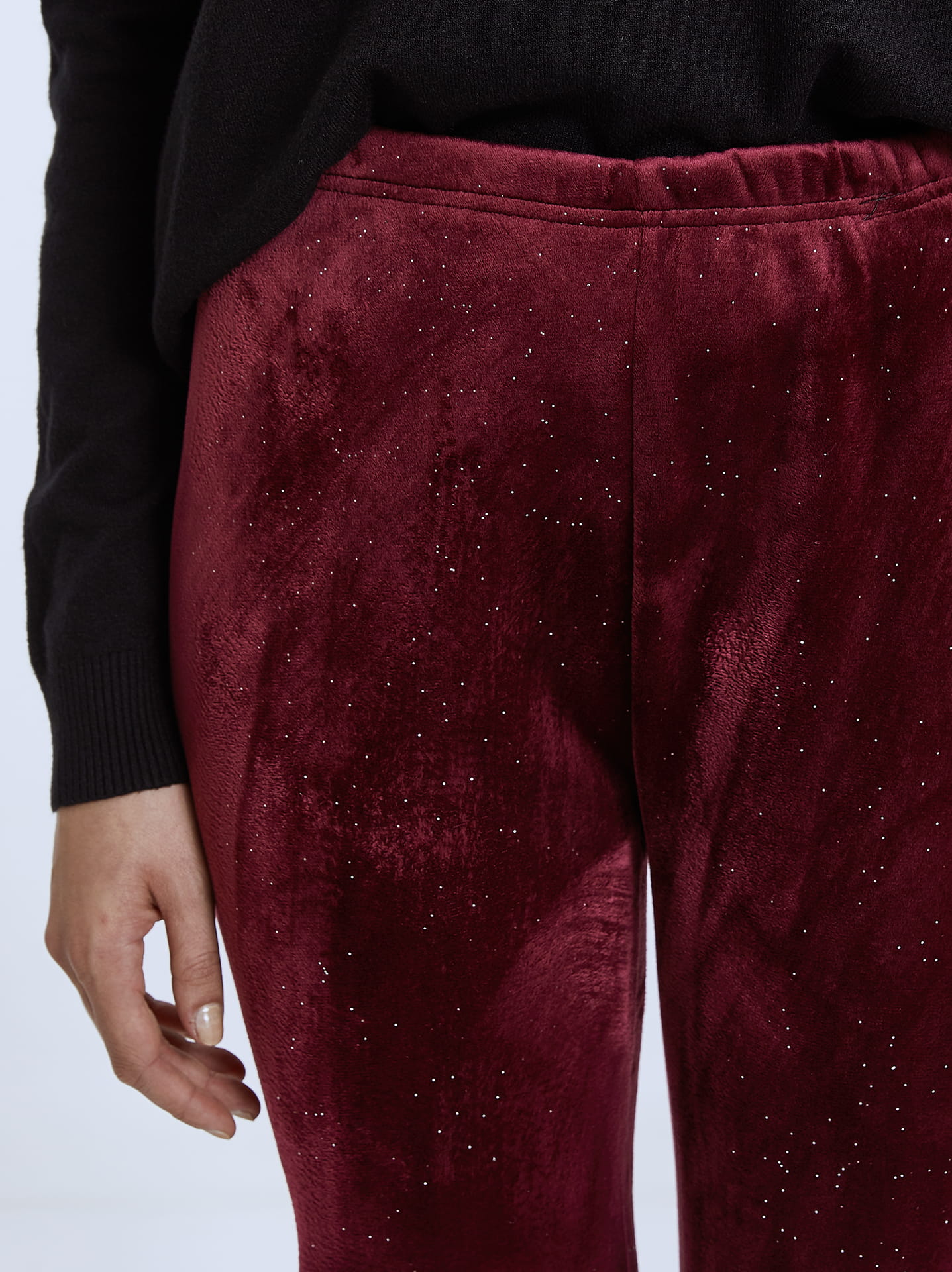 Velvet leggings with glitter in wine red, 7.99€