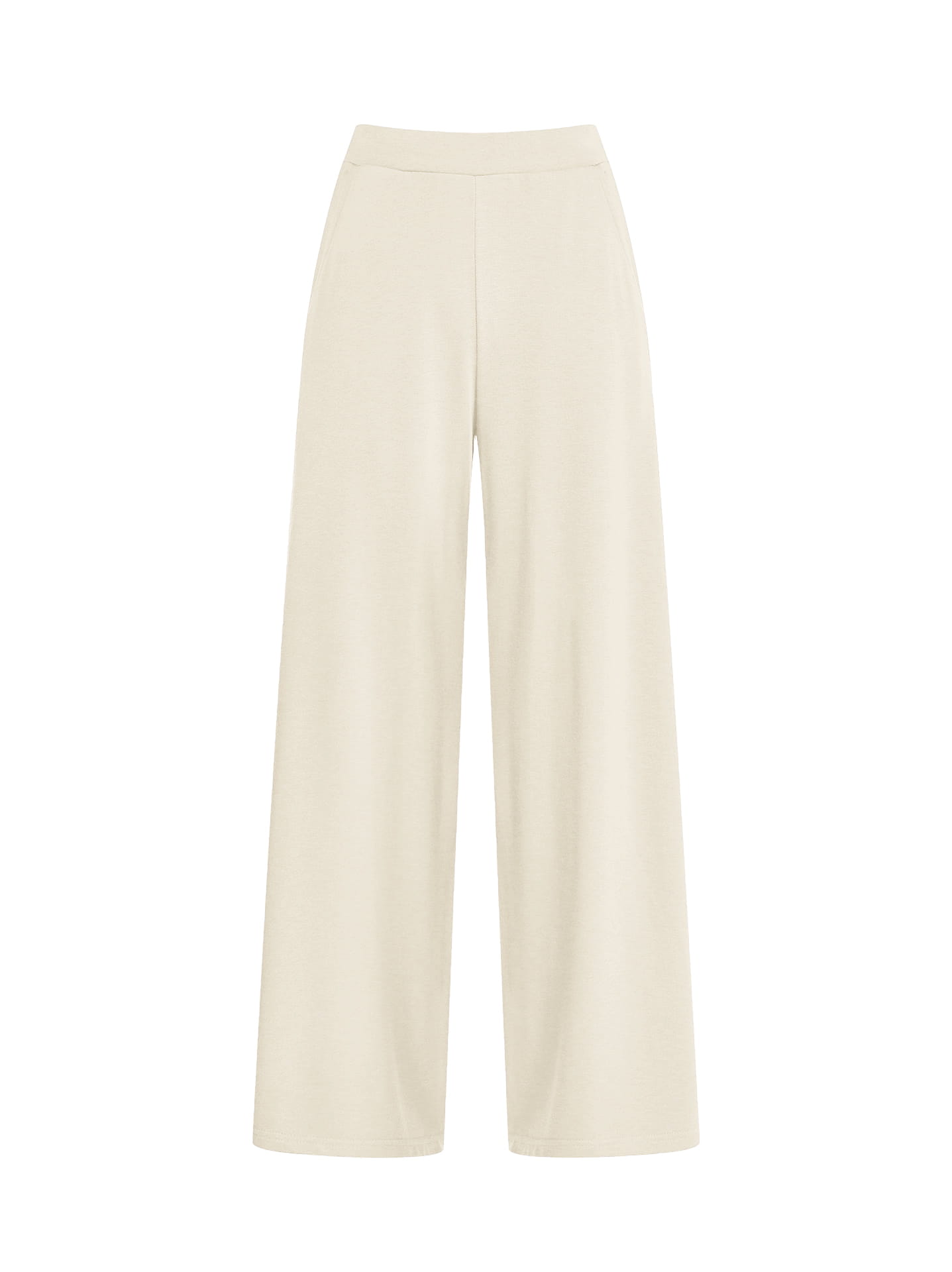Wide leg trousers with elastic waistband in off white, 15.99