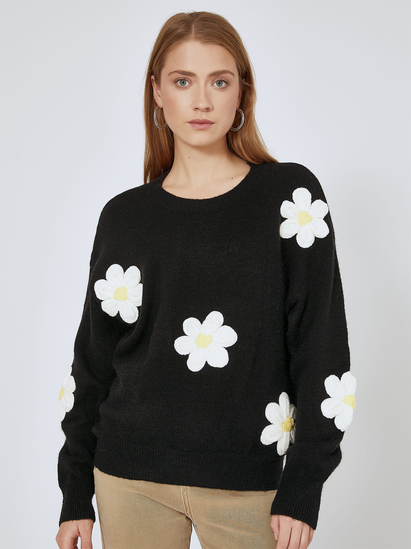Sweater with embroidered flowers hotsell