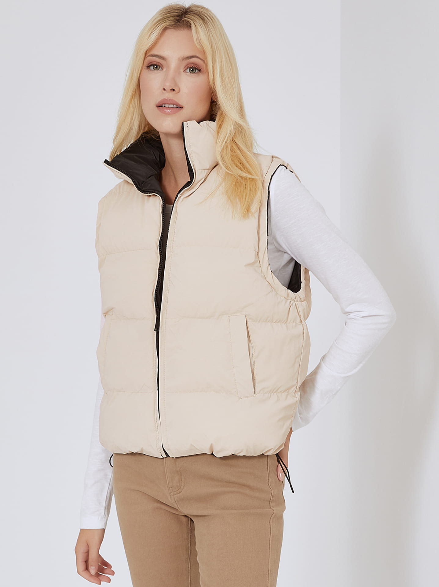 Jacket sleeveless double face in black light beige | Celestino