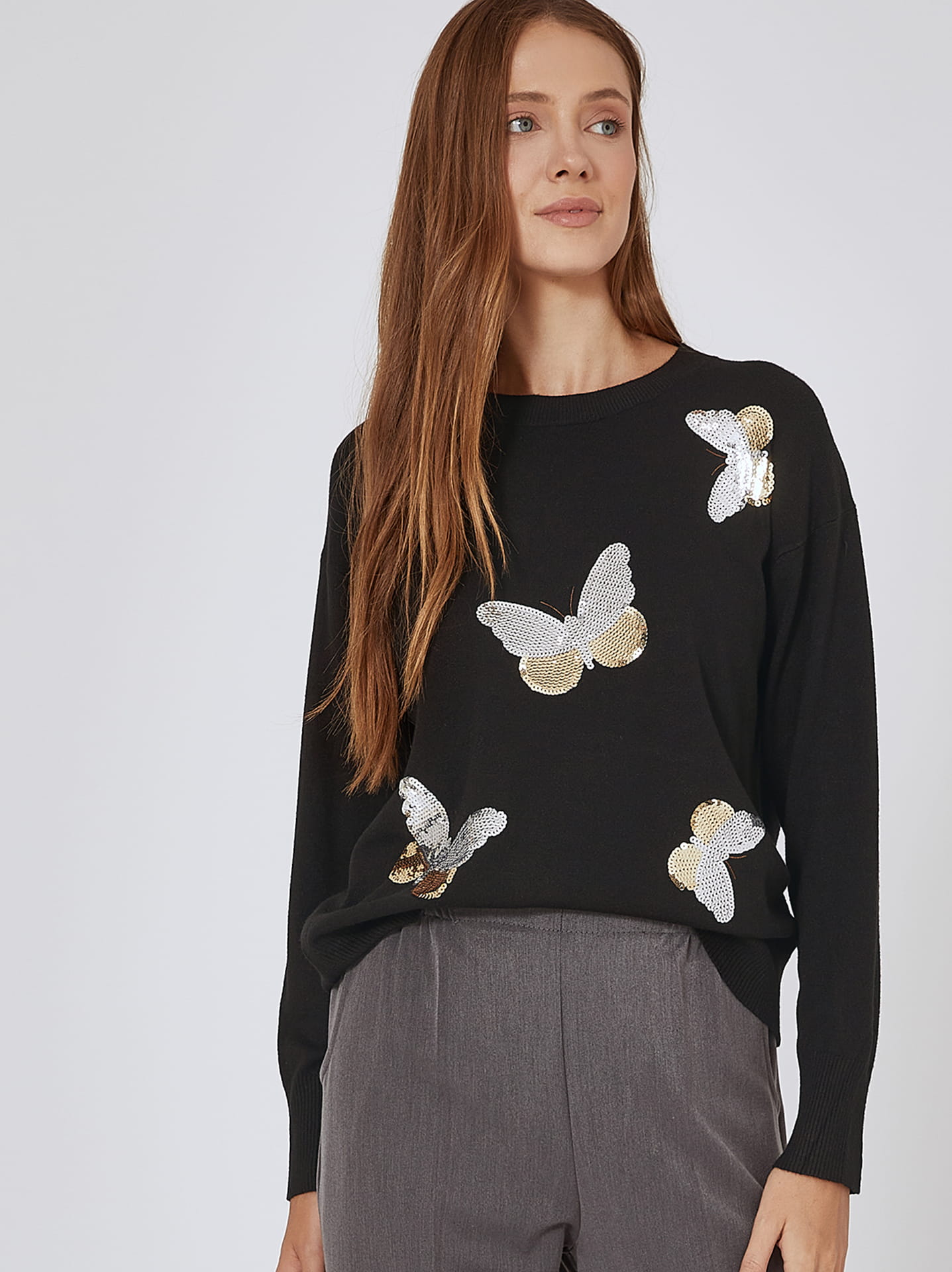 Sweater with sequined butterflies in black 19.99 Celestino