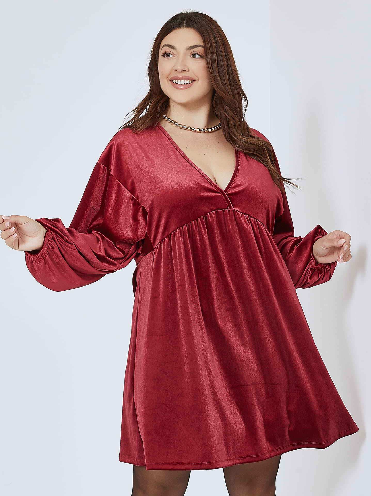 Dress mini velvet wrap front curvy in wine red | Celestino