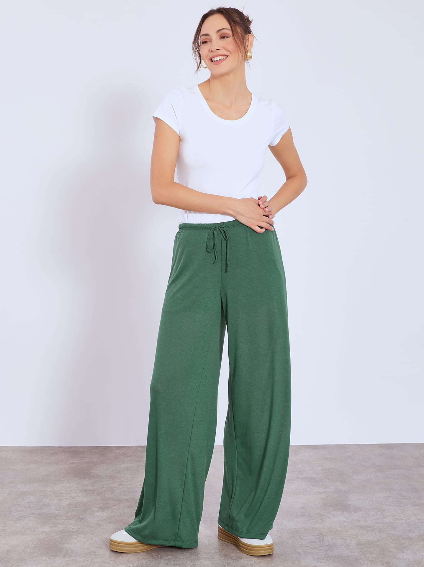 Wide leg trousers knitted curvy in dark green, 14.99