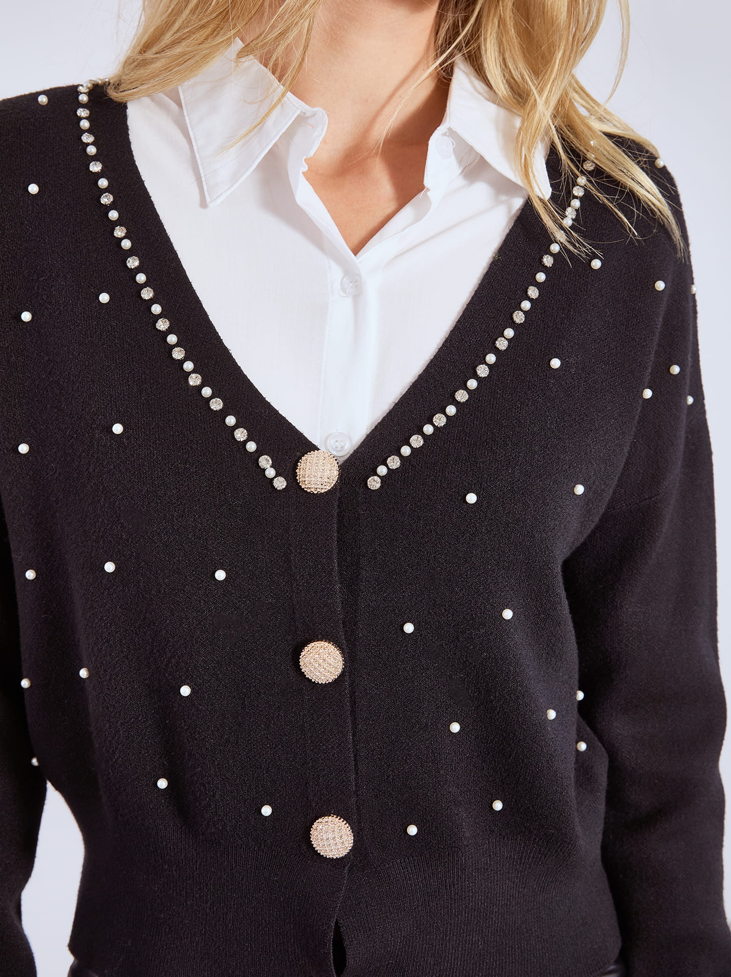 Cardigan Noir NICE CONNECTION Avec Perles Et Strass - Taille 36 - Occasion Très Bon état