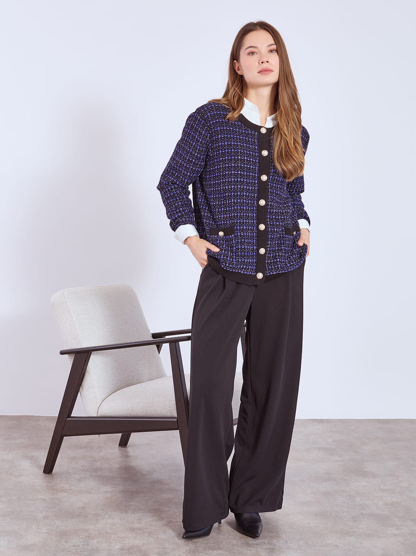 χειμερινό ντύσιμο με tweed ζακέτα