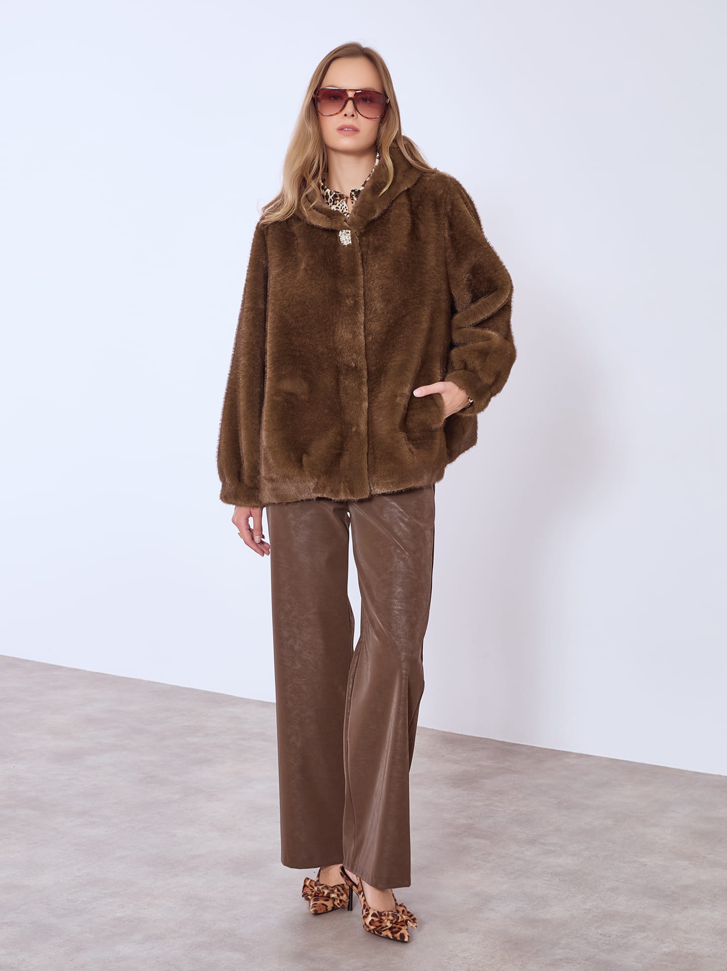 Παντελόνι δερματίνης με faux-fur μπουφάν