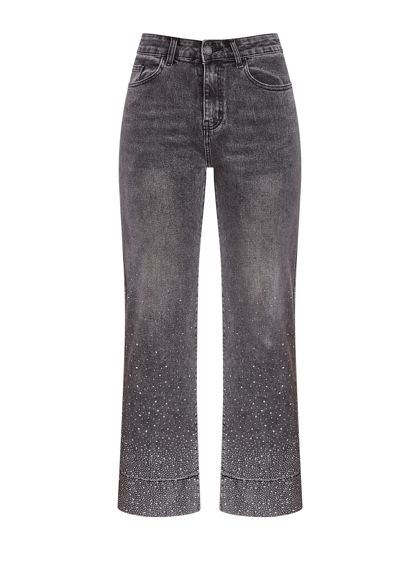 Jeans wide leg with strass on hemline in dark grey, 34.99
