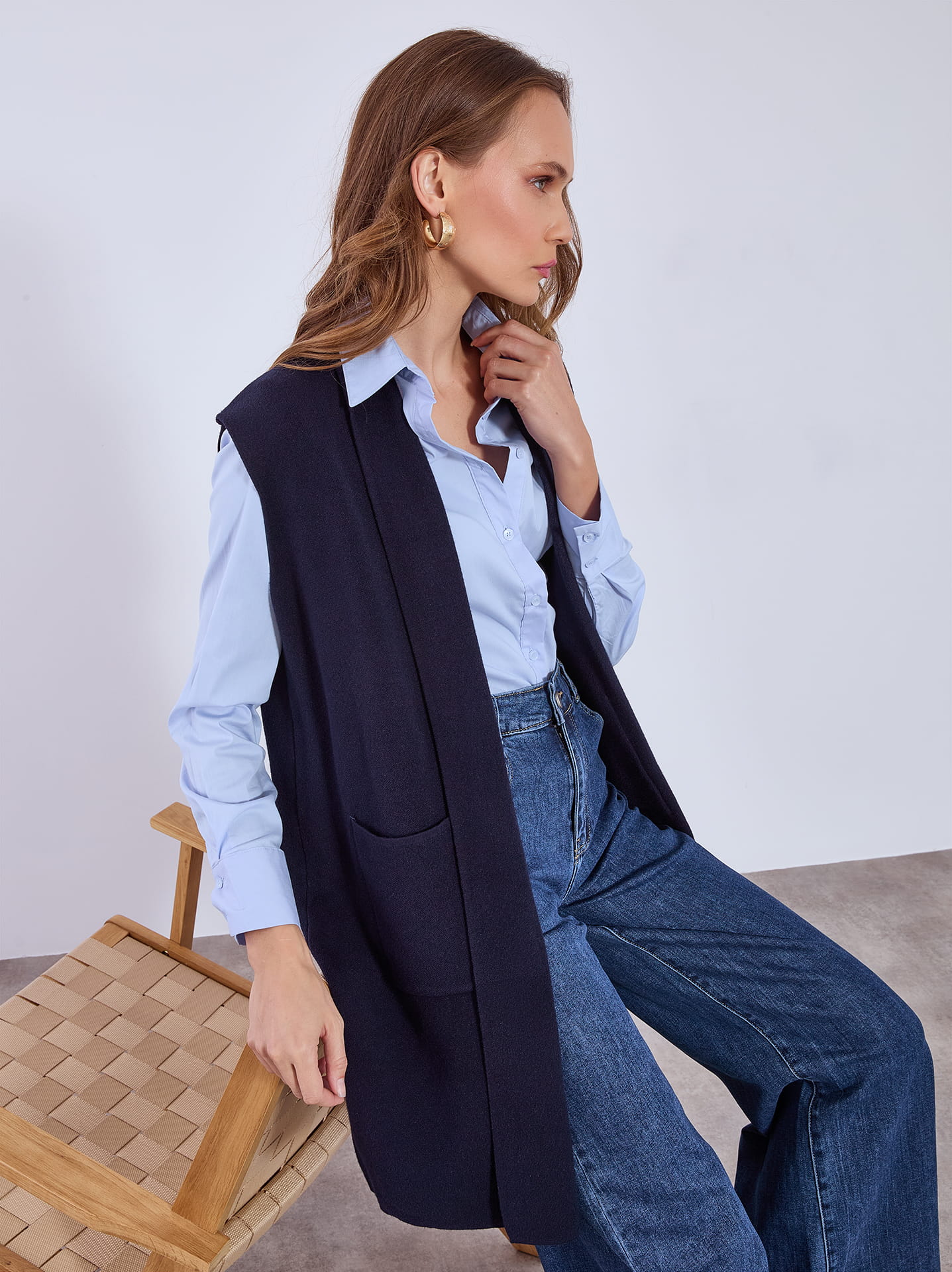 TODAYFUL - knuthmarf high neck long knit vest⭐︎navy NAVY KNITTED HIGH NECK VEST | No Tag V3.1