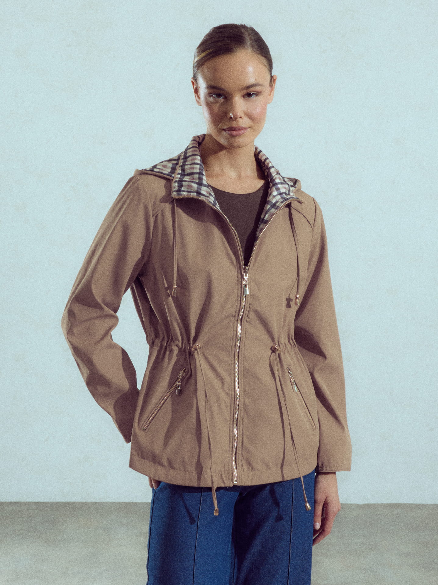 Reversible jacket with a plaid side in light brown, 39.99€ | Celestino